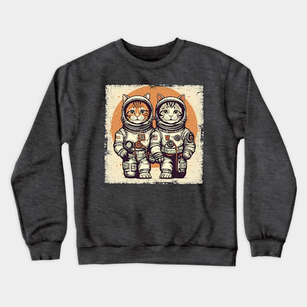 Two Astronaut Cats Crewneck Sweatshirt by erzebeth